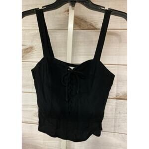 Flynn Skye Black Tie Me Up Lace Up Front Cropped Tank Top Boho Sleeveless Size L